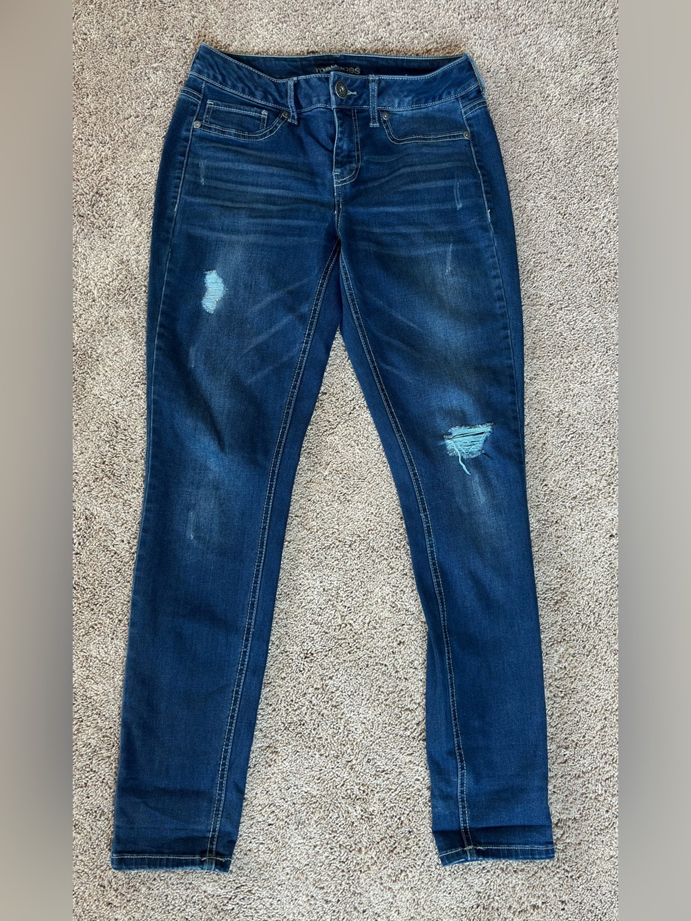 Maurices Dark Blue Distressed Skinny Jeans